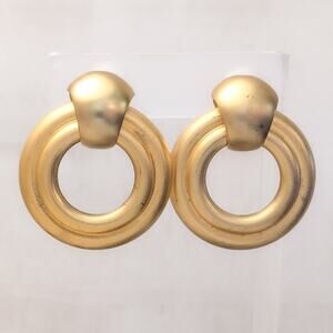 Vintage Clip On Earrings Door Knocker Gold Tone Very Large - Fair Condition